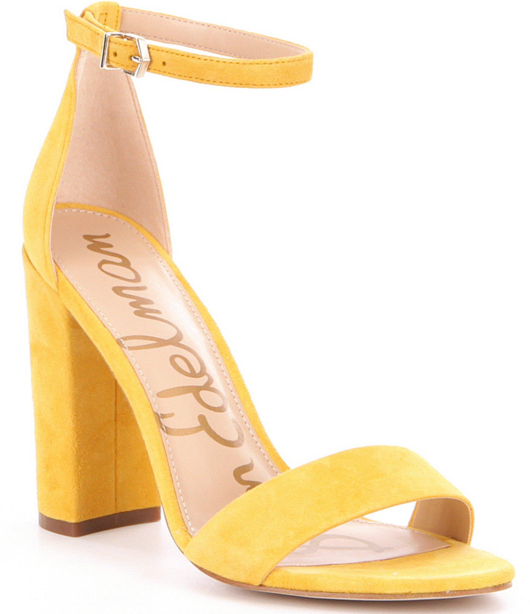 yellow block heel mules